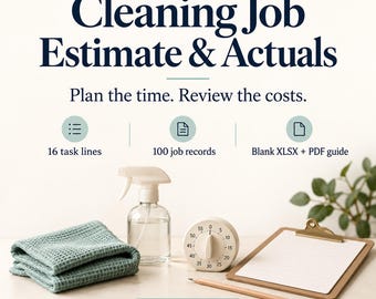 Cleaning Job Estimate Spreadsheet | Person-Hours, Quote & Actual Cost Review | XLSX + PDF