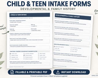 Child & Teen Therapy Intake Form PDF: Fillable Biopsychosocial Assessment, Developmental History and Parent Questionnaire | Counseling Form