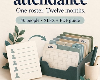 Annual Attendance Tracker Spreadsheet: 40-Person Roster and 12 Months, XLSX