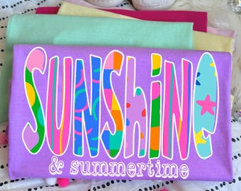 Doodle de colores vibrantes de sol y verano, SOLO PNG