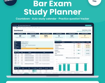 Excel-Lernplaner für die Anwaltsprüfung, Prüfungsvorbereitungsplan, MBE-Übungsfragen-Tracker