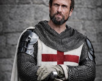 Handmade Black Templar Knight Armor Set | Chainmail Hauberk, Surcoat, Cloak for LARP
