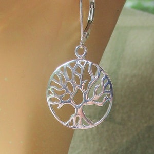 Sterling Silver Medium Tree of Life Round Earrings -Family, Nature Earring, Light Weight, Versatile Feminine Silver Earrings, Everyday, Gift