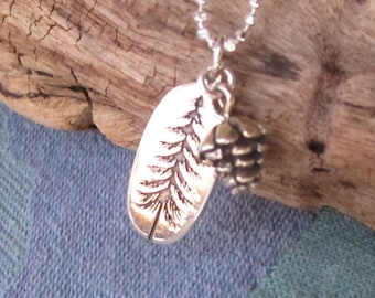 Sterling Silver Pine Tree & Pine Cone Necklace: Nature Lover Gift