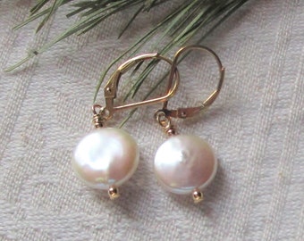 Freshwater Coin Pearl Earrings, Timeless, Lustrous White Coin Pearl Earrings, AAA Quality, Classic and Elegant Everyday Earrings, Versatile