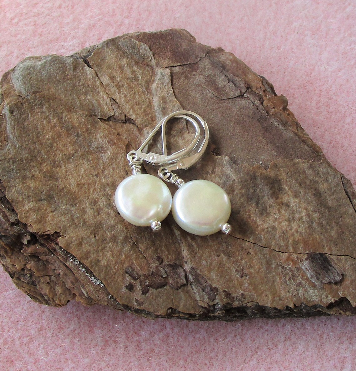 White Coin Freshwater Pearl Drop Earrings