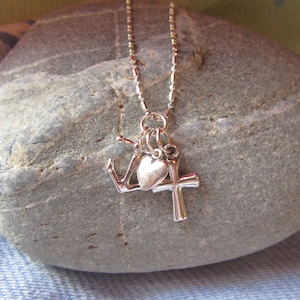 All Sterling Silver Faith, Hope, and Love Charms on Delicate Sterling Chain Necklace, Anchor, Cross, and Heart, Confirmation Gift, Communion