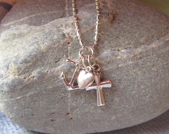 Sterling Silver Faith Hope Love Necklace: Anchor Cross Heart Charm