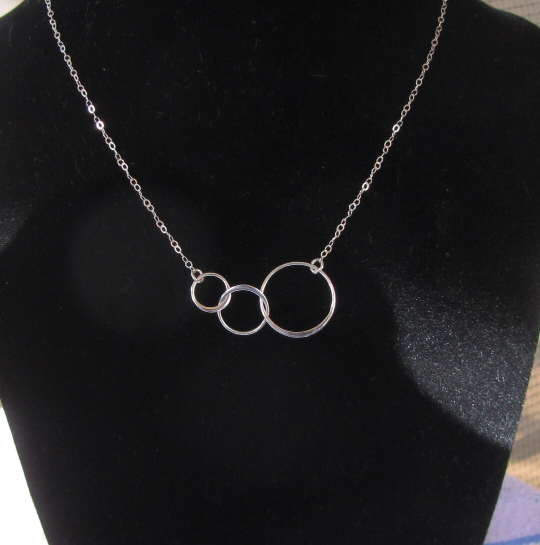 All Sterling Silver Three Ring Necklace, 3 Sterling Silver Ring