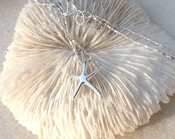 Sterling Silver Sliding Medium Starfish Necklace on Sterling Chain, Beachy Sealife Necklace, Seaside, Nautical, Sea Star, Gift, Bridesmaids