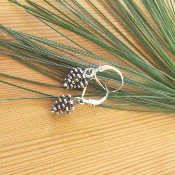 Adorable Sterling Silver Pinecone Earrings on Secure Sterling Lever Back, Pine Cone Earrings, Nature Theme, Outdoors, Woodsy, Fall, Gift