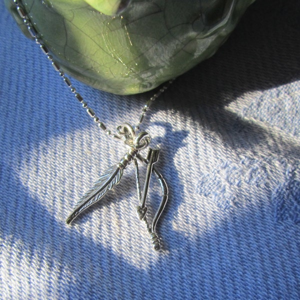 All Sterling Silver - Be Brave Today - Necklace, Bow and Arrow with Feather Charms, Brave Necklace, Archery Necklace, Archery Lover, Merida