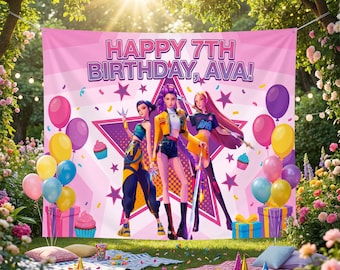 Custom Pop Star Birthday Backdrop, Gamer Girl Party Banner, Kpop Idol Theme Decoration, Neon Pink Photo Booth Background Personalized