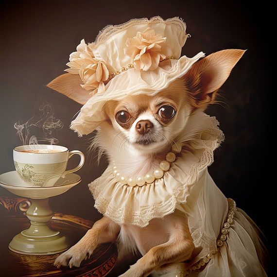 Pet Portrait Cream Color Chihuahua in Pearls
