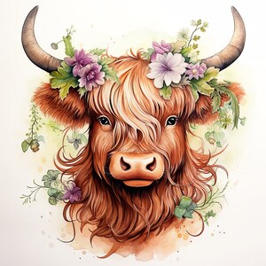 Cute Scottish Highland Cow Digital Watercolor Printable