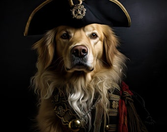 Golden Retriever #3 dressed up like a Pirate Ship Captain