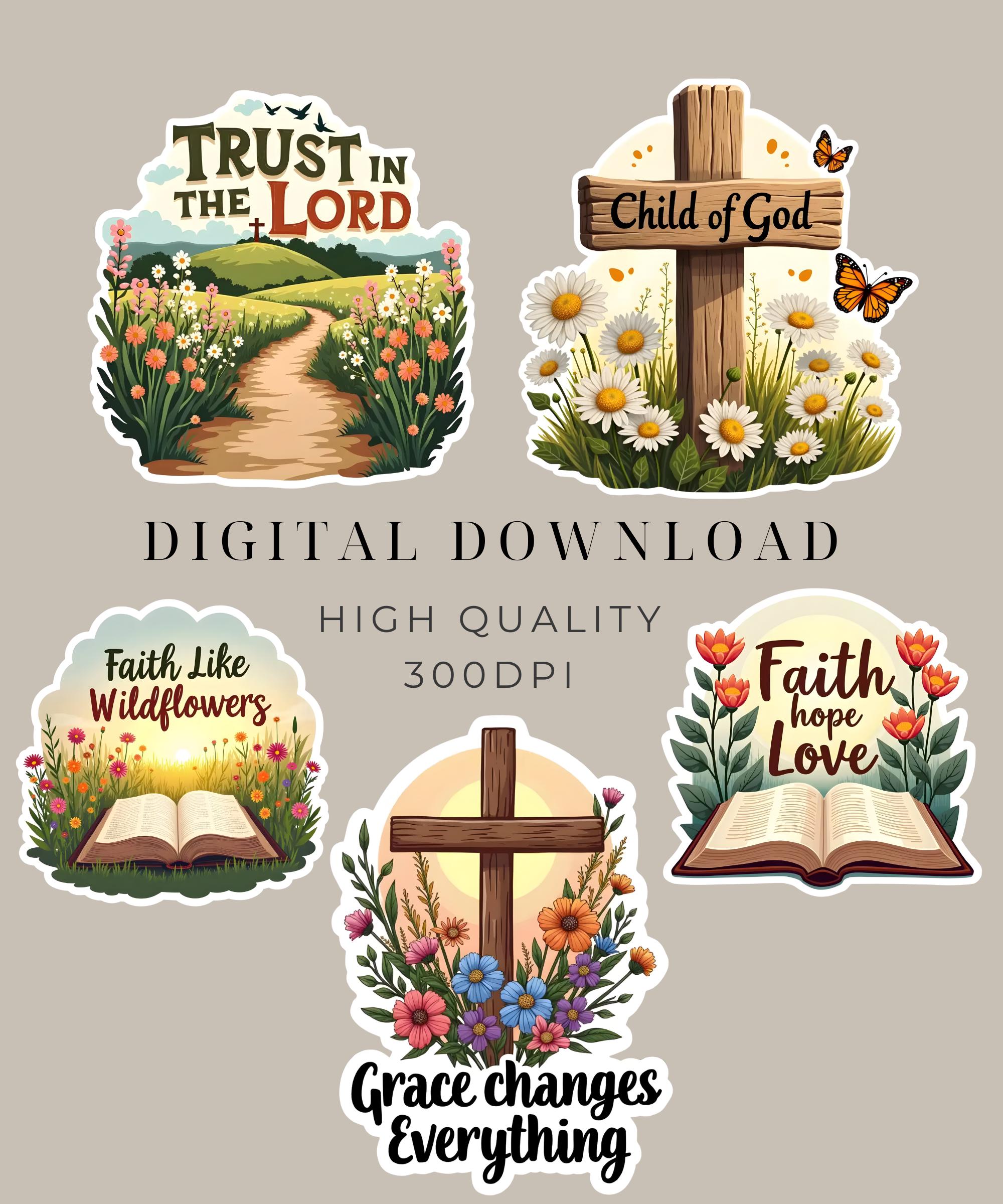 Christian Wildflower PNG Bundle | Faith Sticker PNG Pack | Bible Quote ...