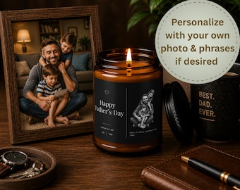 Happy Father's Day Candle | Dad Kids Art Cinnamon Vanilla Soy Candle | Best Father Figure Present Gift | Amber Jar Decor