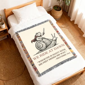 We Ride at Dawn Frog Snail Blanket, Christian Proverbs 19:2 Faith Gift, Fantasy Gamer Cottagecore Decor Throw for Readers and Nature Lovers