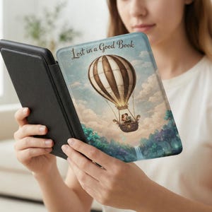 Lost in a Good Book Kindle Case, Fantasy Reader Accessory, Magical Hot Air Balloon Design, Whimsical Book Lover Gift Kindle Case