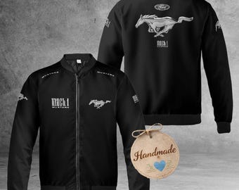 Ford Mustang Mach 1 Racing Bomber Jacket: Streetwear Graphic Print Outerwear