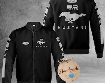 Mustang 50th Anniversary Racing Bomber Jacket Veste de sport automobile Ford Cadeau pour amateur de voiture Streetwear Homme Femme