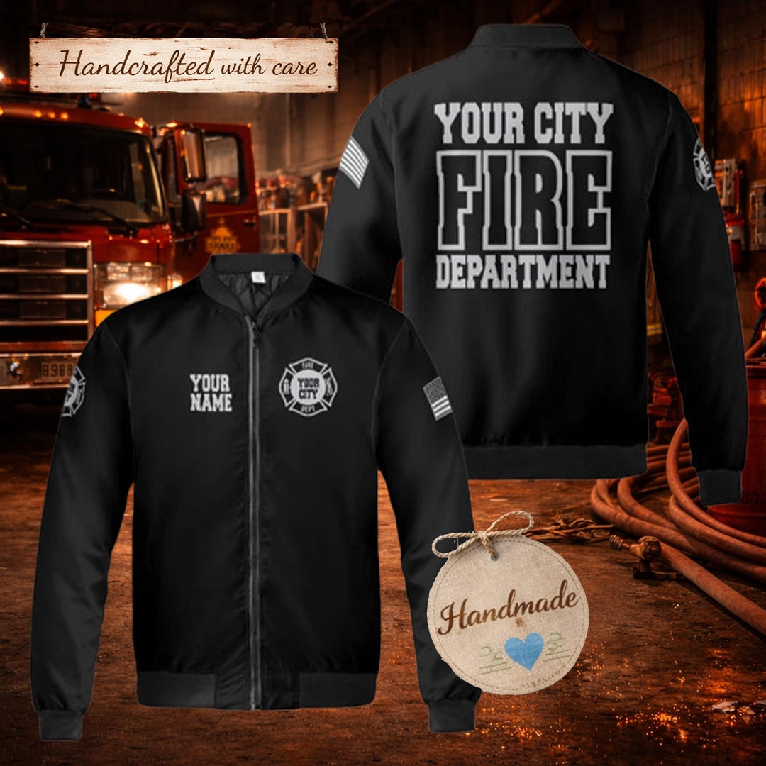 Fire Pattern Jacket Personalized Firefighter Bomber Jacket – Custom Fire Department Jacket ...