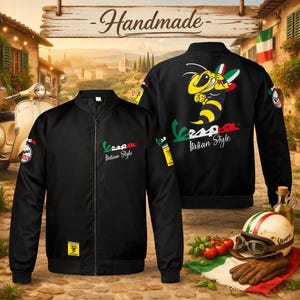 Vespa Italian Style Bomber Jacket, Lightweight Nylon Windbreaker, Retro Motorcycle Coat