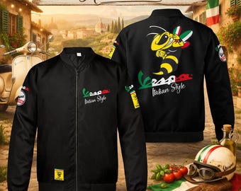 Vespa Italian Style Bomber Jacket, Lightweight Nylon Windbreaker, Retro Motorcycle Coat