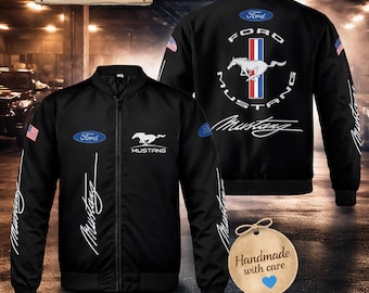 Mustang Racing Bomber – Gift Ideas for Him – Muscle Car Inspired Streetwear – Windproof Lightweight Jacket – Unisex Car Lover Apparel