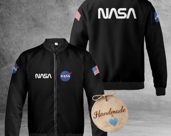 NASA Bomber Jacket, Lightweight Nylon Windbreaker, Retro Coat