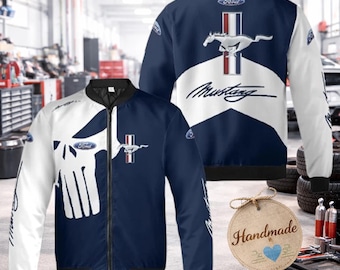Mustang Racing Bomber – Gift Ideas for Him – Muscle Car Inspired Streetwear – All-Over Print Streetwear Jacket – Unisex Car Lover Apparel
