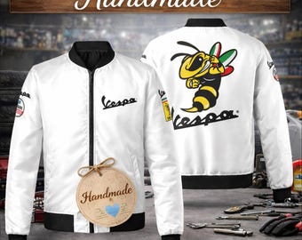 Giacca bomber bianca in stile Vespa italiano, giacca a vento leggera in nylon, cappotto da motociclista retrò