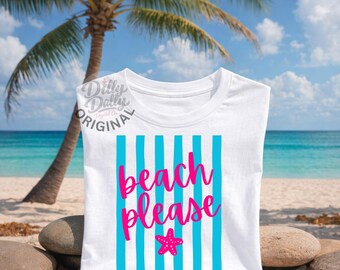 Beach Please Neon Striped PNG Summer Shirt Design (Digital Download)