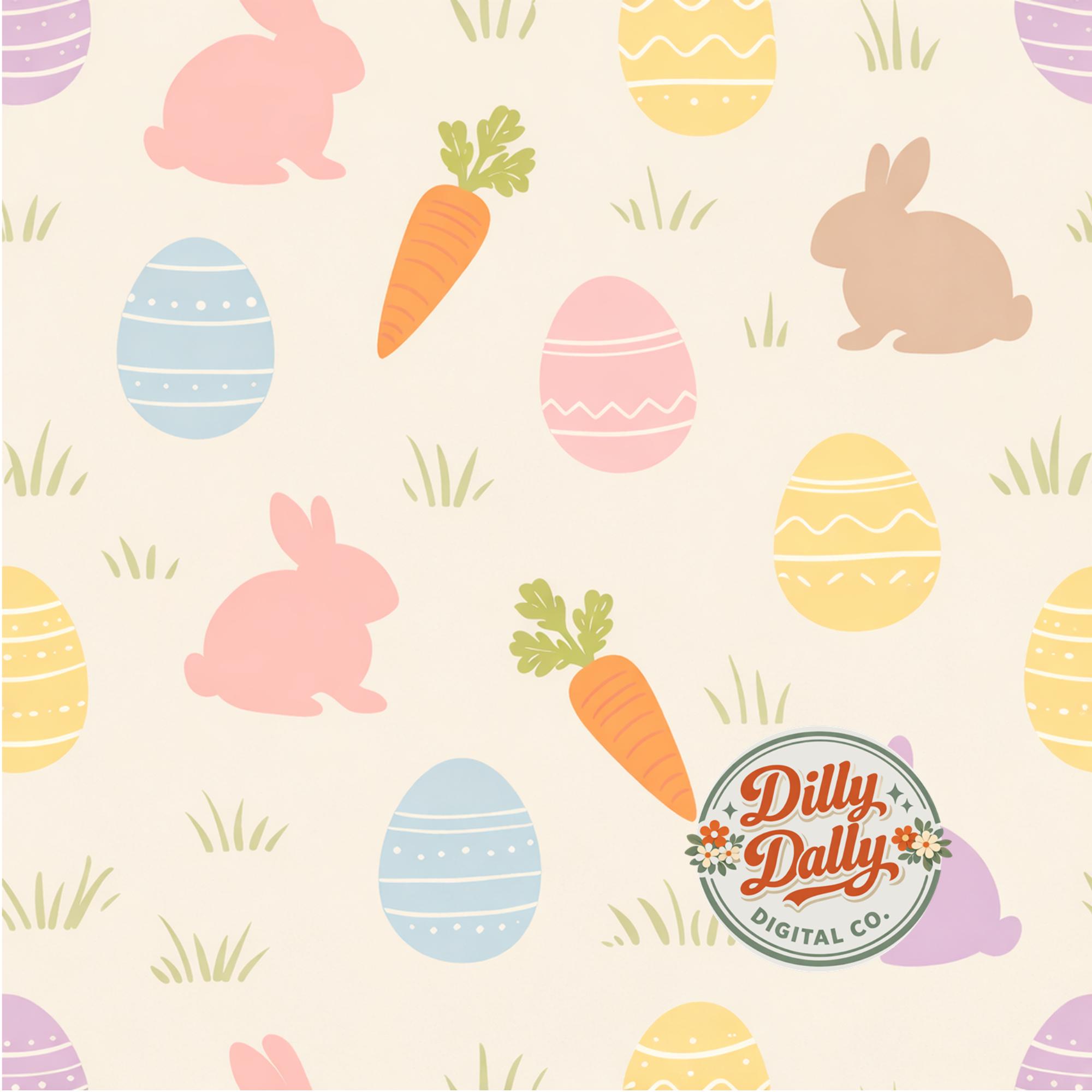 Easter Bunny Egg Carrot Seamless Pattern – Neutral Boho Spring Digital ...