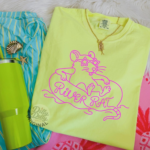 River Rat Line Art PNG, Neon Summer Shirt Design (Digital Download)