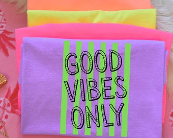 Good Vibes Only Neon Green Stripe Summer Shirt Design, Retro Shirt Graphic (Digital Download)