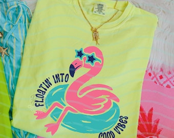 Neon Flamingo Summer PNG Floating into Good Vibes (Digital Download)