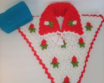 Guante de baño de ganchillo hecho a mano – Estropajo turco floral para baño – Toalla exfoliante blanca y roja – Regalo para spa – Listo para enviar