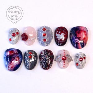 Sylus Inspired Press-On Nails | Silverwing Fiend Myth | Love and Deepspace Inspired | Dark Fantasy Handmade Nail Set