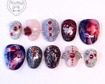 Sylus Inspired Press-On Nails | Silverwing Fiend Myth | Love and Deepspace Inspired | Dark Fantasy Handmade Nail Set