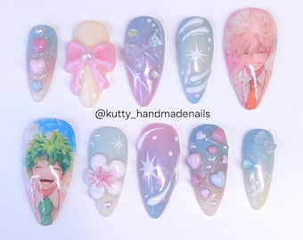 Pastel Spring Green Yellow  Anime Inspired | Custom Press-On Nail Set