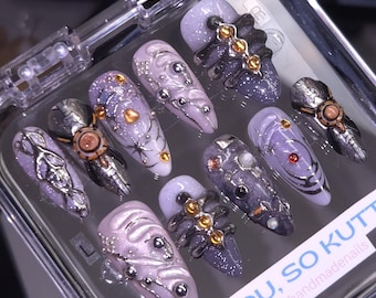 Caleb X-02 R1 – Love and Deepspace Inspired Press-On Nails | Gothic Sci-Fi Fantasy Set