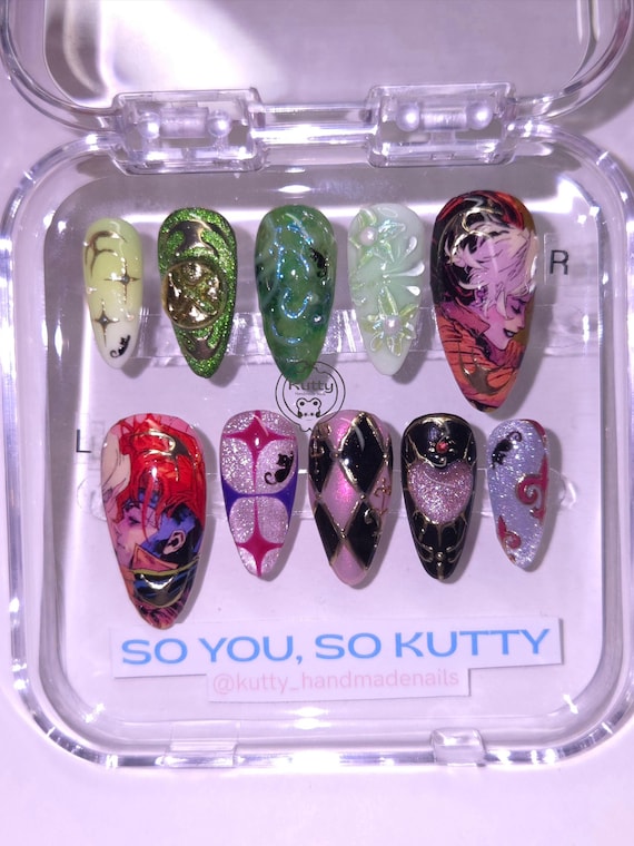 Rogue & Gambit Inspired Press-On Nails | X-Men Nail Set