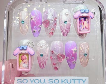 Bamby PLAVE-inspirierte Nägel | K-Pop-Press-On-Nägel | Verträumte rosa-lila Nägel | Individuelles Nagelset