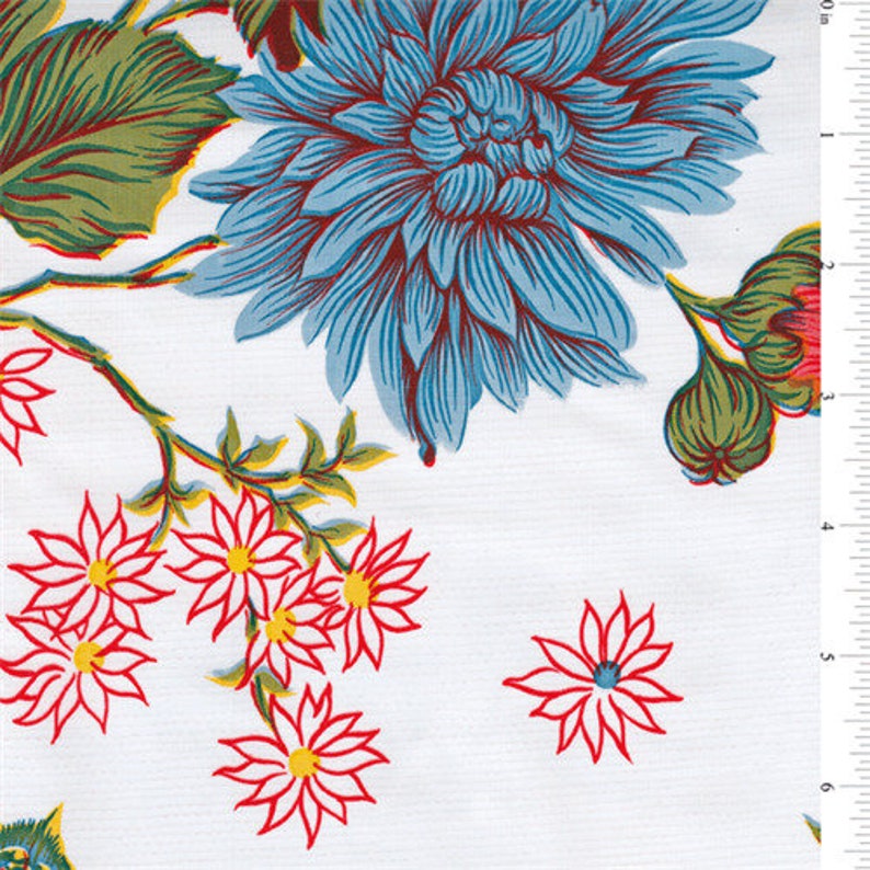 White Floral Oilcloth Fabric by the Yard Etsy