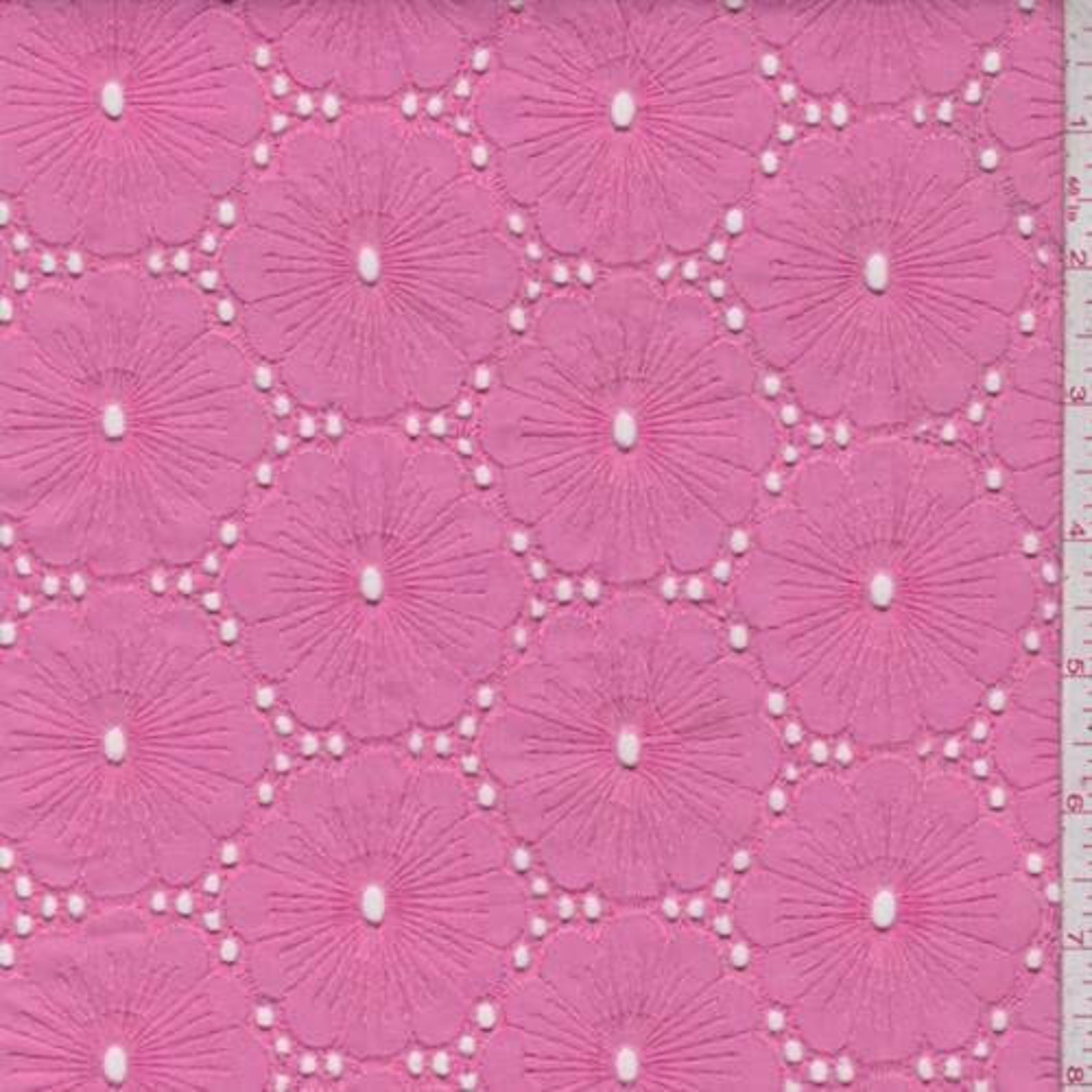 Pink Linen Blend Embroidered Floral Eyelet Fabric By The Yard Etsy