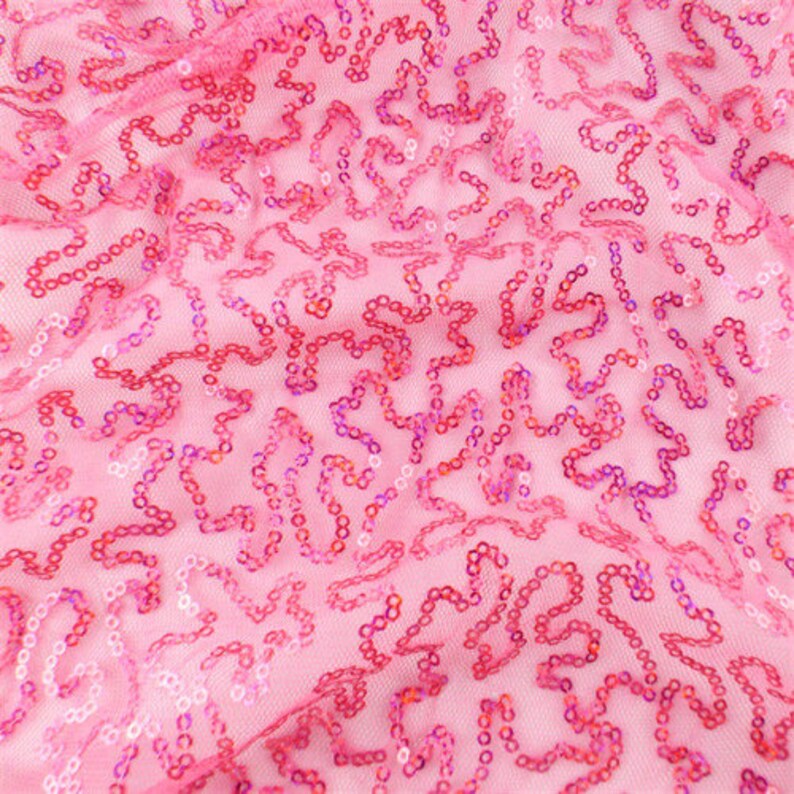 Hot Pink Sequin Mesh Fabric By The Yard Etsy