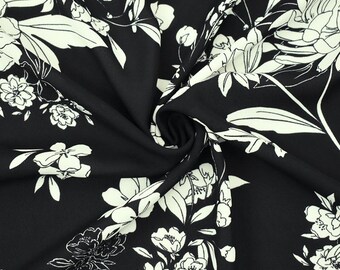 Black-White Famous Designer Floral Printed Georgette Woven Fabric
