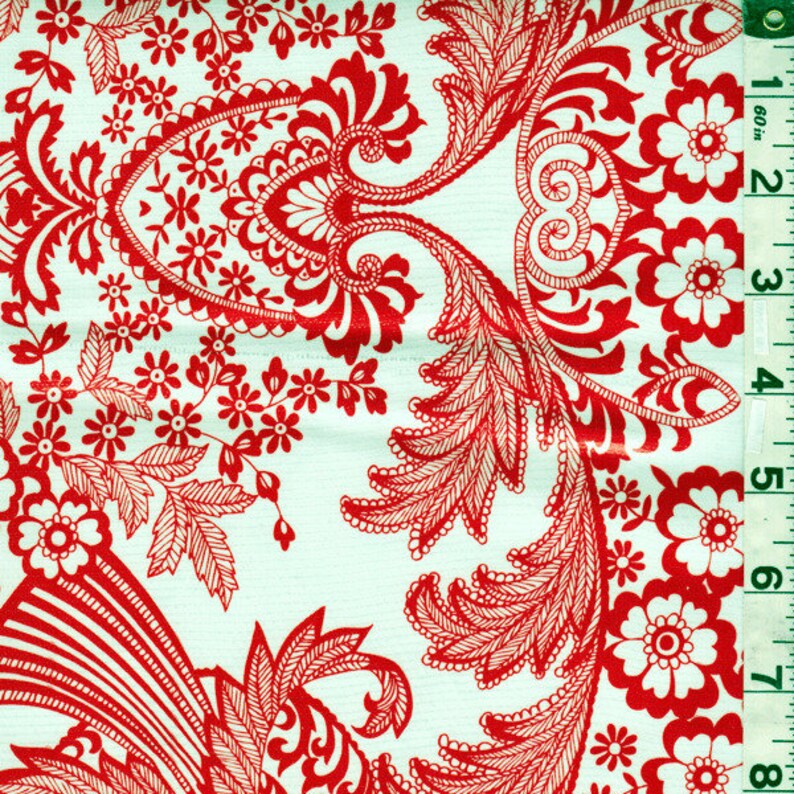 Red Floral Oilcloth Fabric by the Yard Etsy